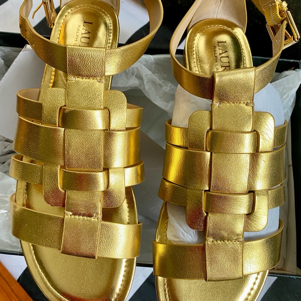Ralph Lauren NWT Elianna Gold Gladiator Sandals. Size 8.